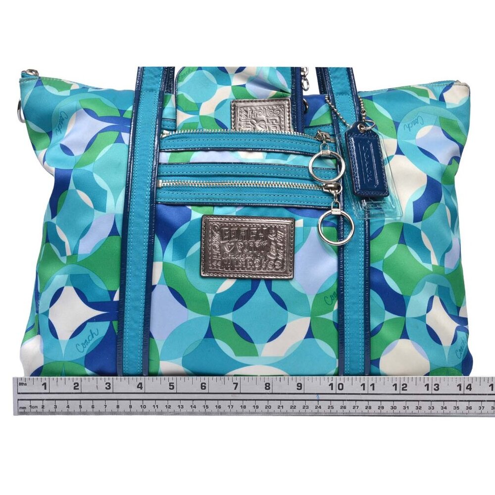 Coach Teal Blue Green Geometric Shoulder Tote - Picture 11 of 16